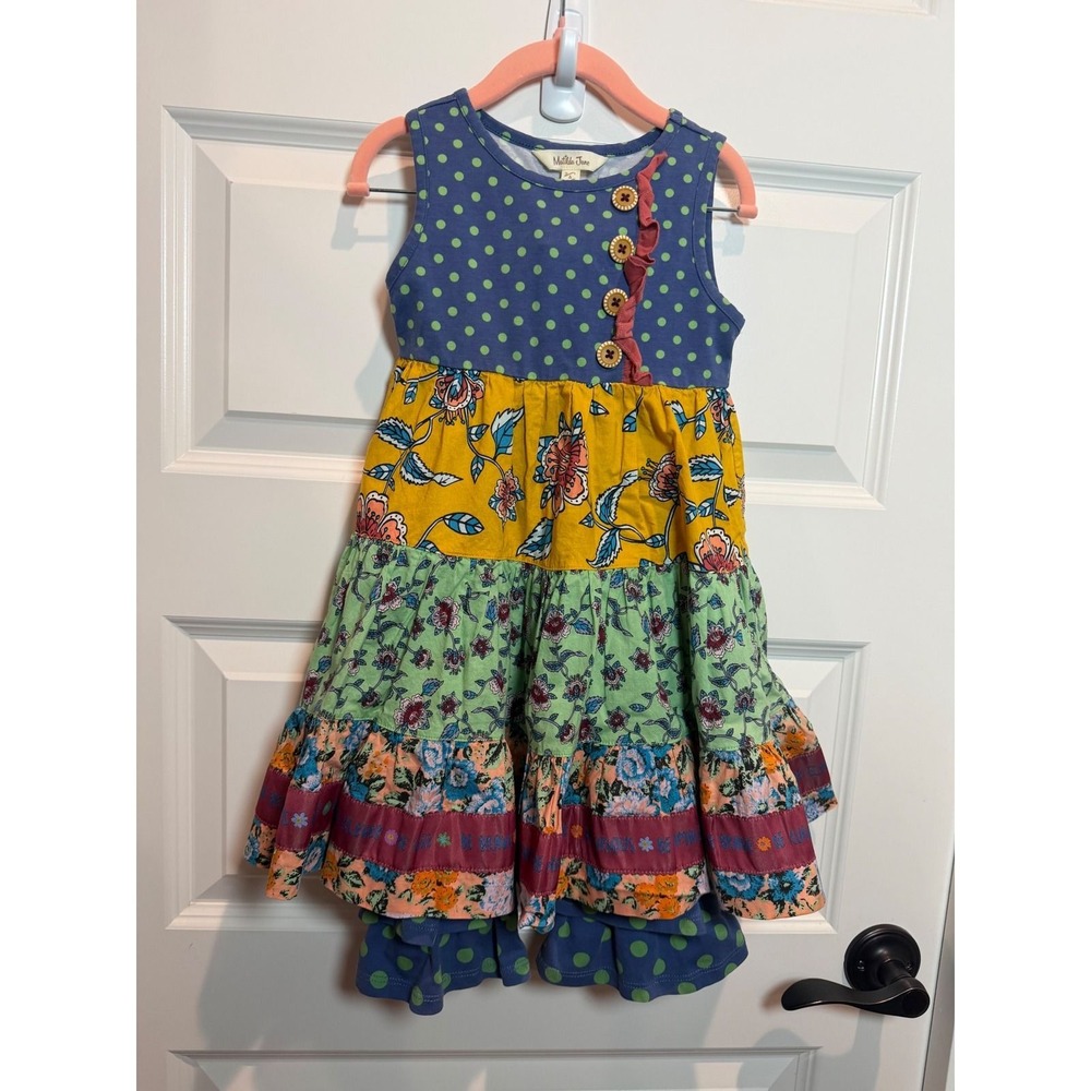 Matilda Jane Wild Hearts Blue Floral Polka Dot Tiered Dress & Leggings Set 4T